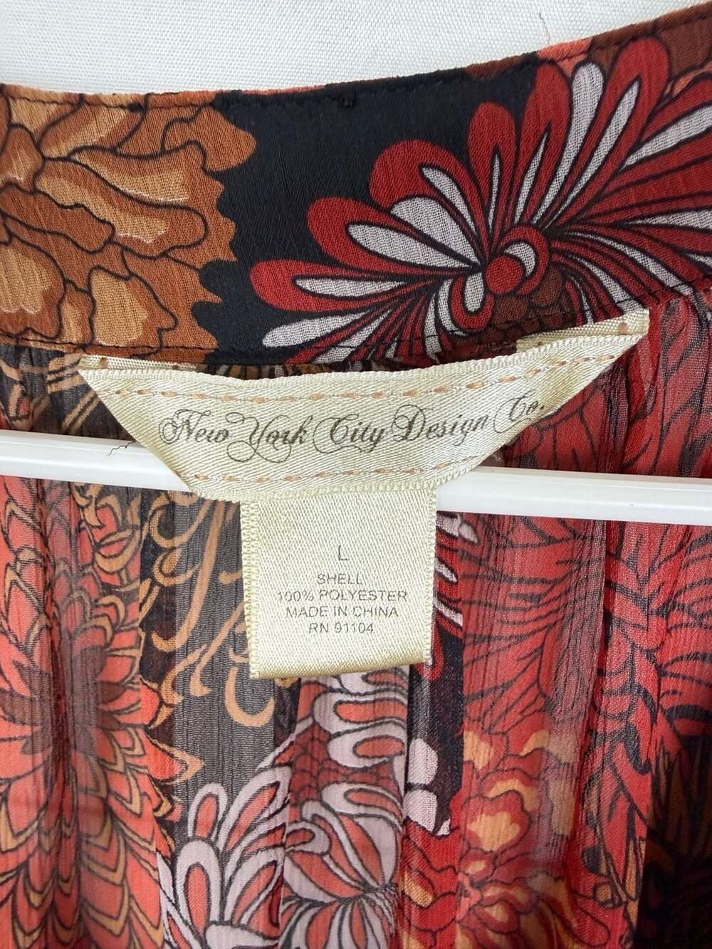 New York City Design Co. Floral Sheer Henley Blouse Size Large - Picture 5 of 6